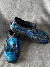 Sloggers Garden Clogs Shoes Womens Size 9 Blue Floral Waterproof Slip On USA