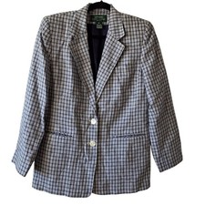 LAUREN Ralph Lauren plaid blazer 100 Linen Petite 12P Academia Twee Vintage