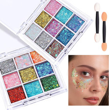 Face Glitter, 2 PCS Face Glitter Gel 18 Grids, Body Hair Glitter for Kids Wom...