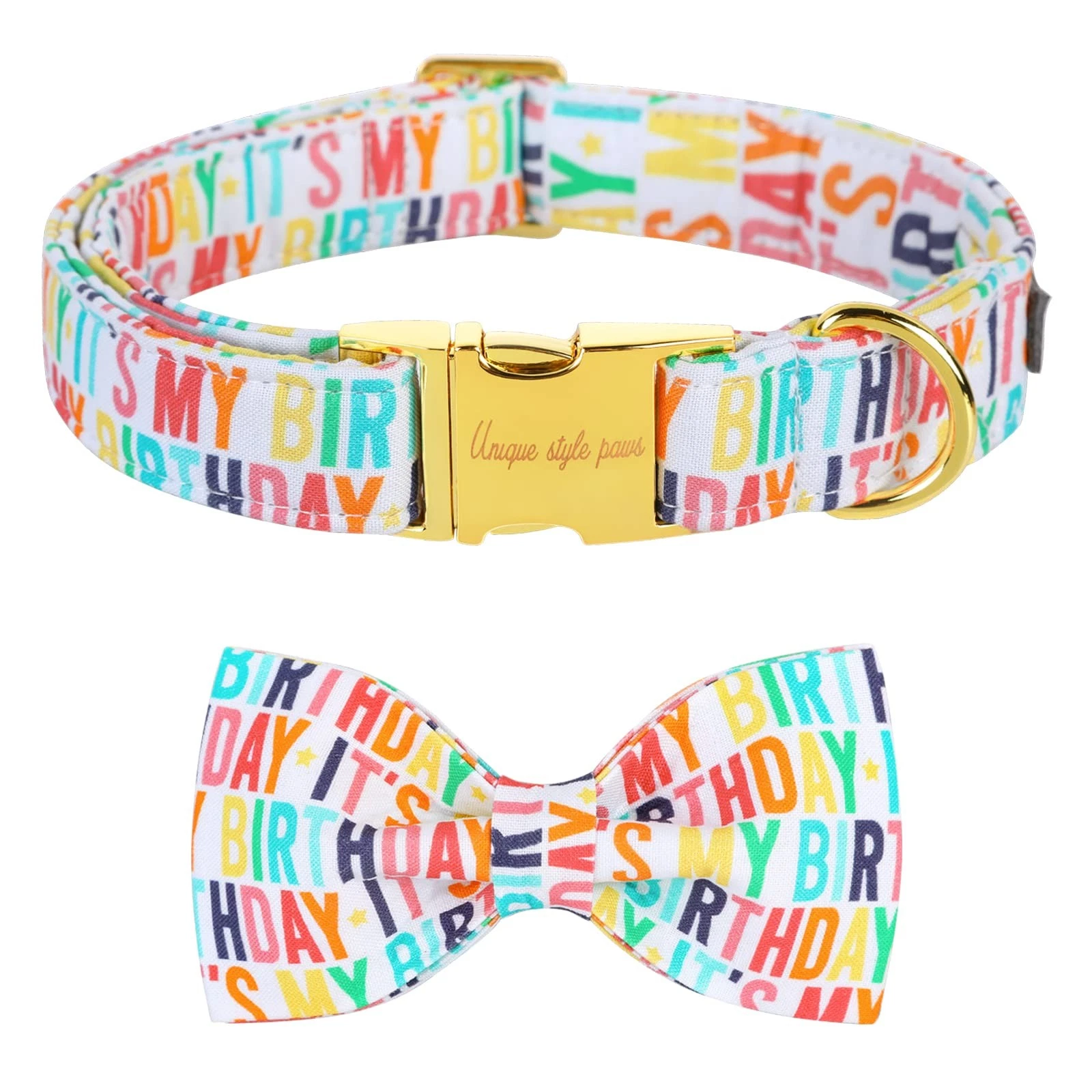 Unqiue Style Paws Birthday Dog Collar, Soft and Cute Dog Bow Tie, Durable Pet...