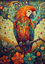 Pappagallo Multicolore In Universo Psichedelico – Foto A4 – Illustrazione B0017