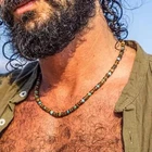 Handmade Boho Surfer Necklace Wooden Turquoise Beads Men's Beach Jewelry