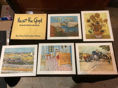 Vtg Set/5 of 6 Vincent Van Gogh Masterpieces Color Prints-with Folder-1960's