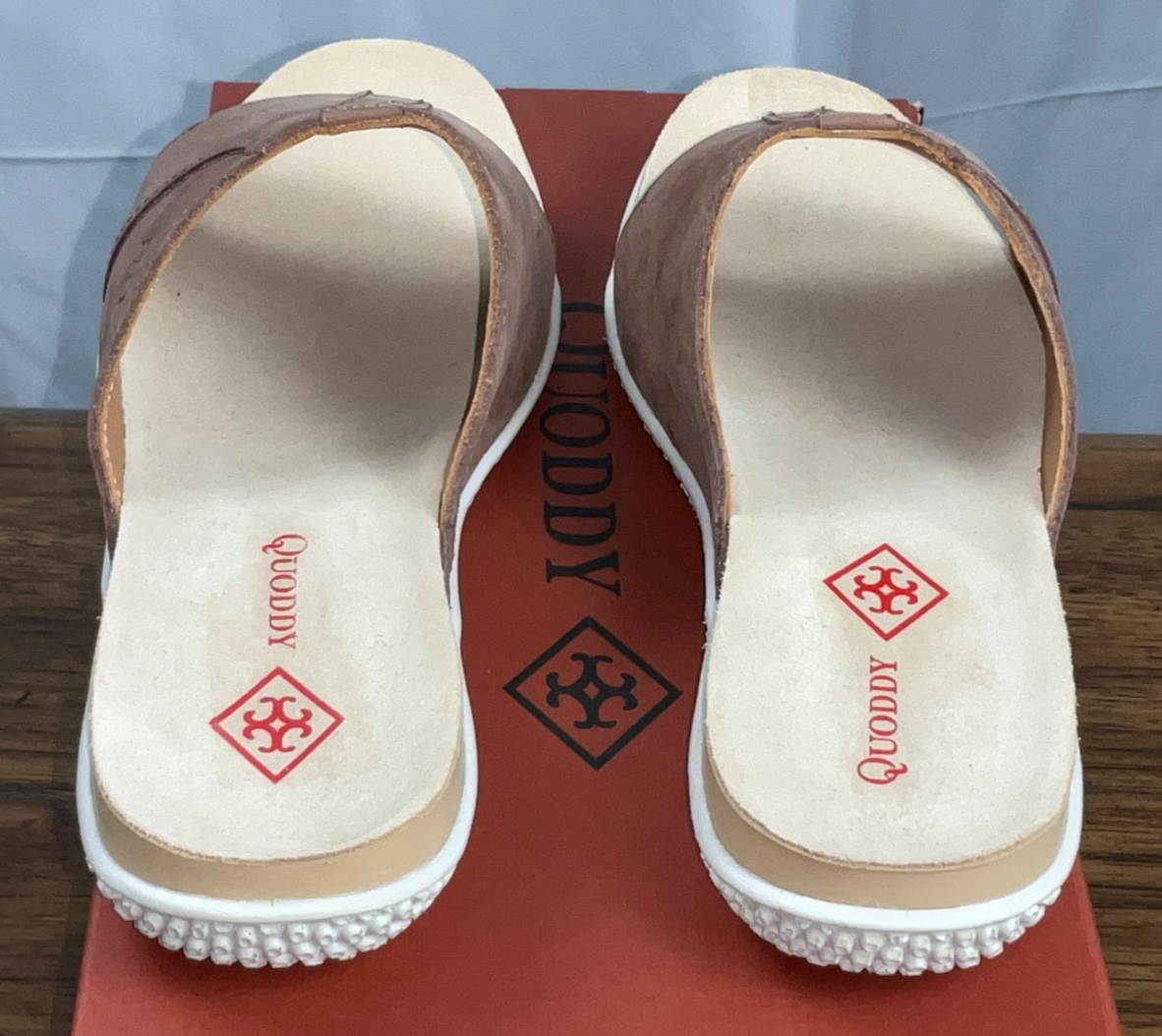 SAOLA QUODDY Nina sandalo donna pelle marrone slide avorio suola comoda 9 nuovo con scatola