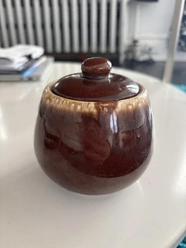McCoy Pottery Brown Drip Glaze Sugar Bowl With Lid USA Vintage - Vintage Pottery