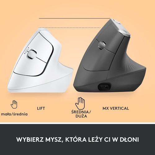 Logitech Lift for Business, Vertical Ergonomic Mouse, Wireless, Bluetooth or Sec - Picture 5 of 10