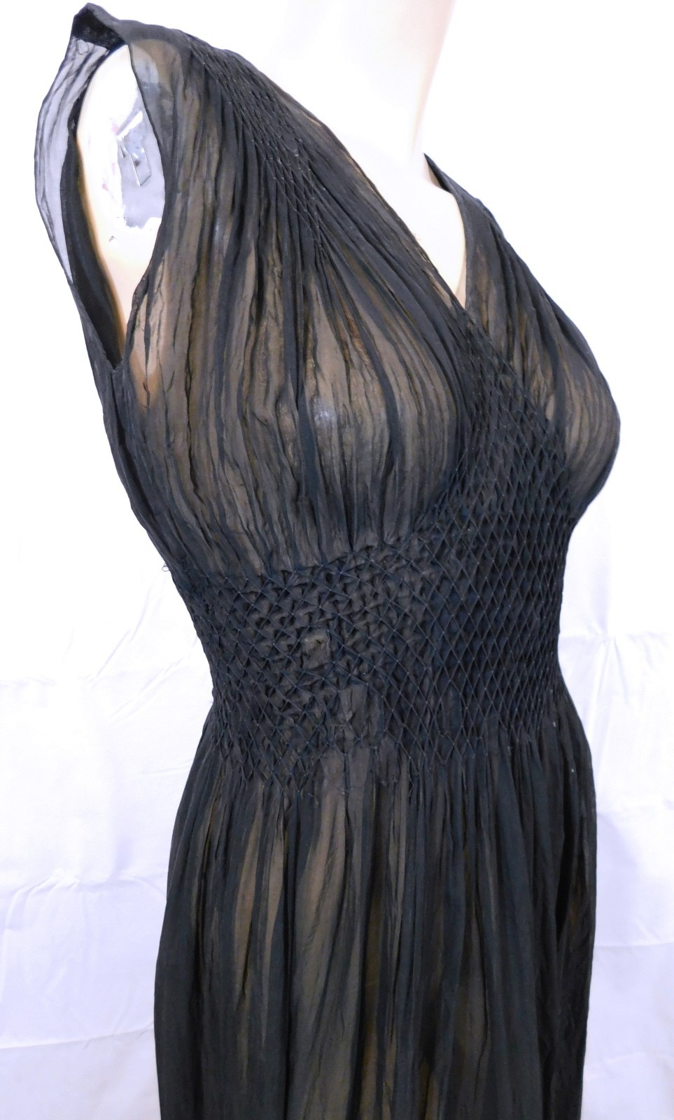 Vintage 1930s 30s Greek Revival Honeycomb Pure Silk Dress Gown Nightgown S