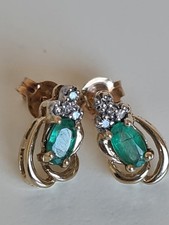 Natural Green Emerald And Diamond Stud Earrings 9ct Gold 375 exceptional studs