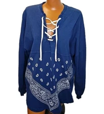 Boca Raton Resort Spirit Jersey Large Blue Bandana V-Neck Pullover Top Vtg USA