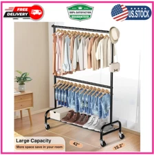Heavy Duty Clothing Racks for Hanging Rack Double Rod Garment Rack Rolling Close