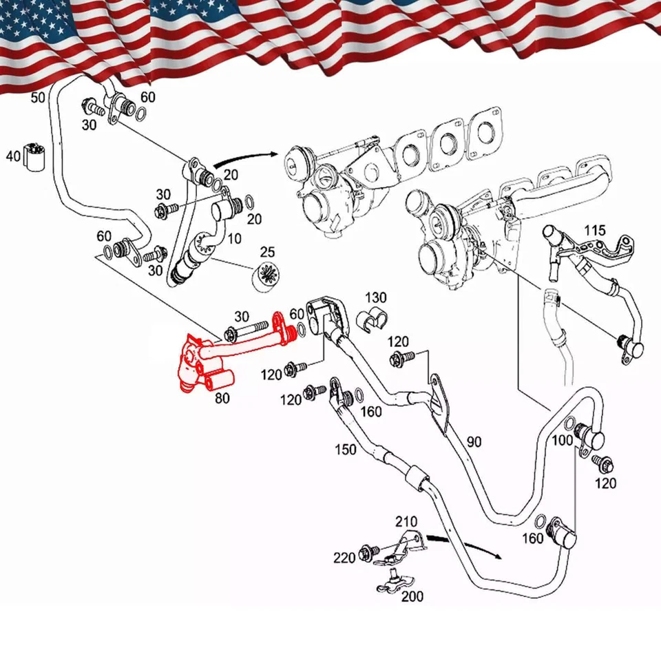 Turbo Coolant Line Fit For Mercedes Benz GL450 GL550 GLS550 ML550 2782002651 Foto 2 de 4