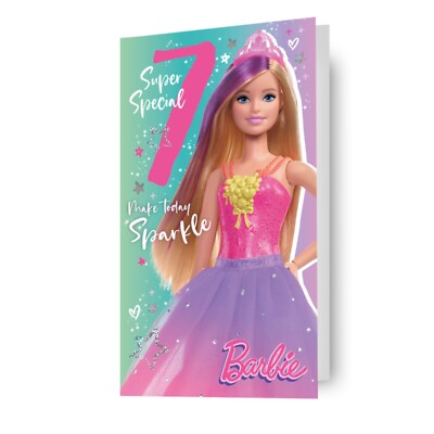 Barbie Birthday Card Age 7 Princess Barbie Girls Birthday Card Official Product eBay
