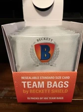 Beckett Shield Team Bags Resealable Sleeves 15 Packs of 100 - 1500 Total