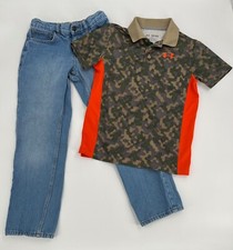 Boys 2 Piece Outfit, Size Medium Under Armour Camo Shirt, Jeans Size 10