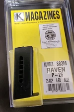 Raven Pheonix P-25 M25 Magazine 25 ACP 6 Round Blued Triple K 883M P25 M-25 NEW