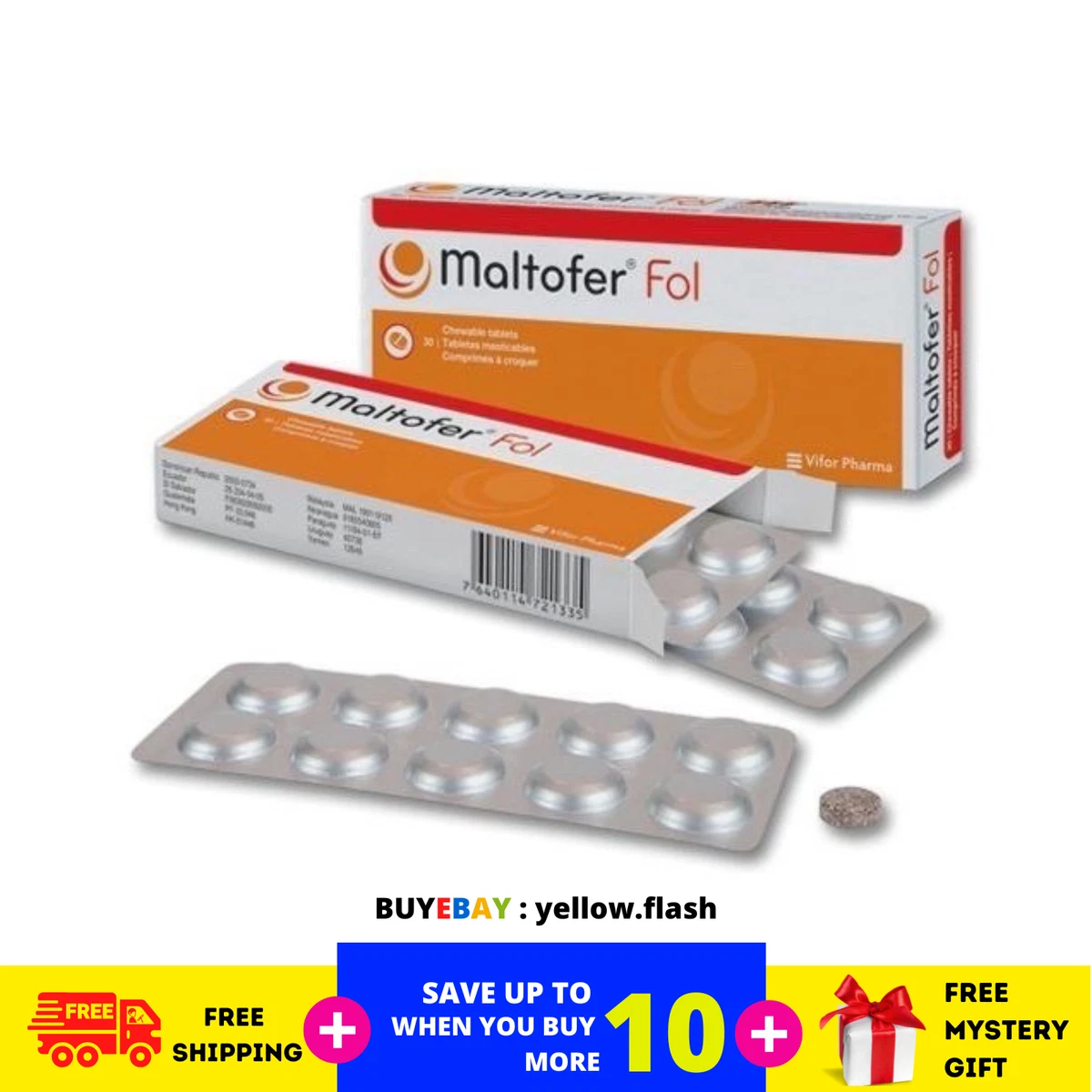 Original MALTOFER FOL CHEWABLE TABLETS 30 S For Iron Deficiency Free Shipping