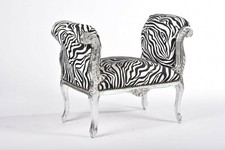 Panca Panchetta In Legno foglia argento zebrato Stile Luigi XvI tessuto