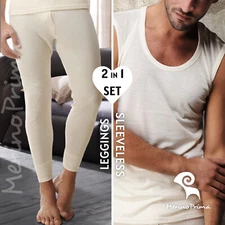 2 Piece Ultra Light Merino Wool Set - Long Johns & Tank Top - Winter Underwear