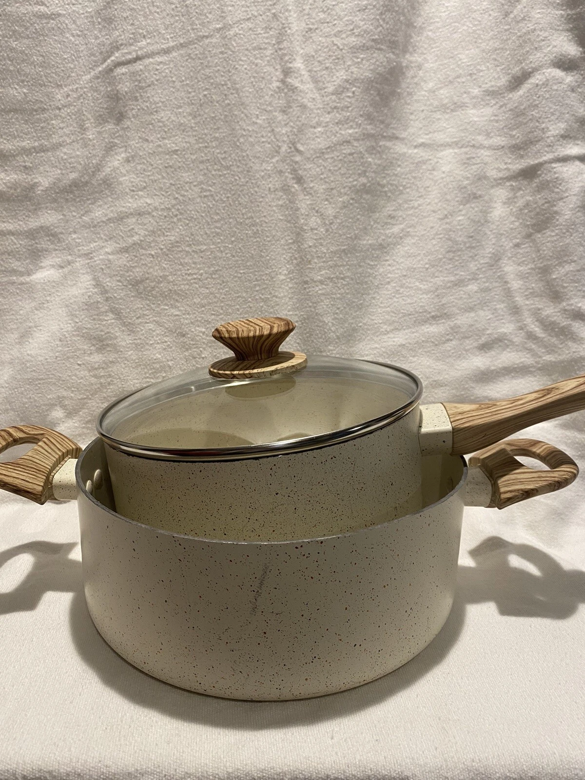 Michelangelo White Granite Nonstick Cooking Pots 3 Pc