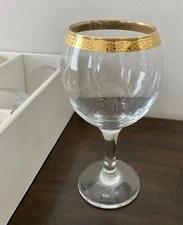 NIB Circleware Crystal Classique Gold Rimmed Wine Goblets SET OF 6 - VTG 1950s