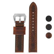 StrapsCo Heavy Duty Vintage Crocodile Leather Watch Band Strap 20mm 22mm 24mm