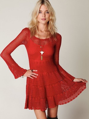 free people red long sleeve dress