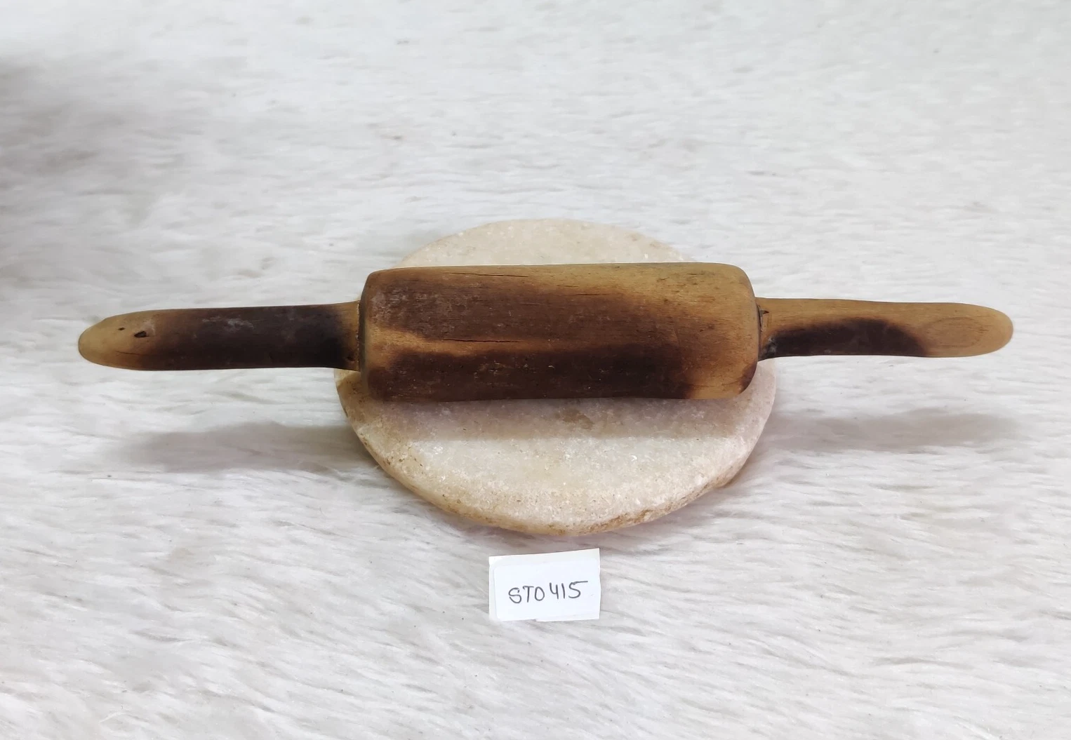 Antique Marble Stone Chapati Board Wood Rolling Pin Traditional Handmade STO415
