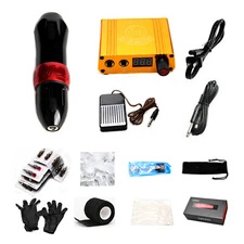 Complete Tattoo Machine Pen Kit LCD Power Supply Foot Pedal Cartridge Needles