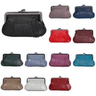 Women men genuine leather wallet clip closure snap purse wallet new