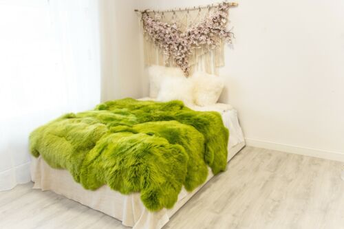 Zielony dywan ze skóry owczej typ merynosów duże rozmiary skóra owcza narzuta dywan - Zdjęcie 1 z 22