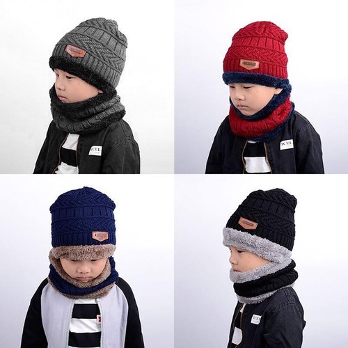 2 in 1 Winter Warm kids Baby Knitted Beanie Cap Boy Girl Soft Hat Scarfves Child - Picture 6 of 17