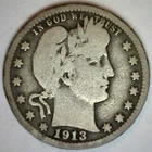 1913 Silver Barber Quarter Circulated You Grade 25c US Type Coin Philadelphia