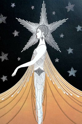 Erte 1987 NEW YORK LADY in PEARLS STAR HEADDRESS Matted Art
