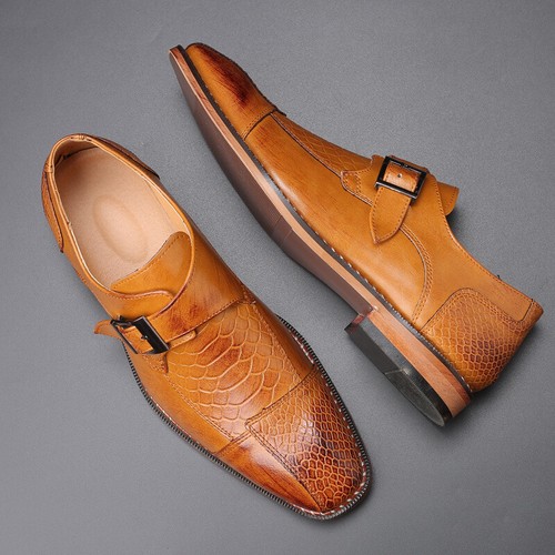 Mens Slip On Business Oxfords Leather Pointed Toe Monk Strap Formal Dress Shoes - Bild 6 von 12