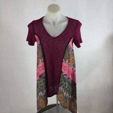 Poeme by Citron Santa Monica Top Mixed Fabrics Top Sz m Multicolor Short Sleeve