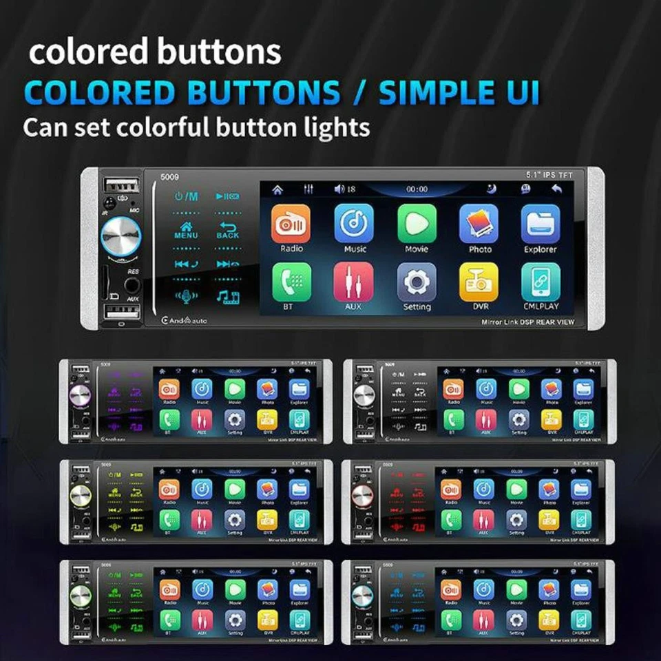 5.1"Single 1 Din Car Stereo Radio MP5 Player Bluetooth Touch Screen Carplay FM - Image 3 of 4