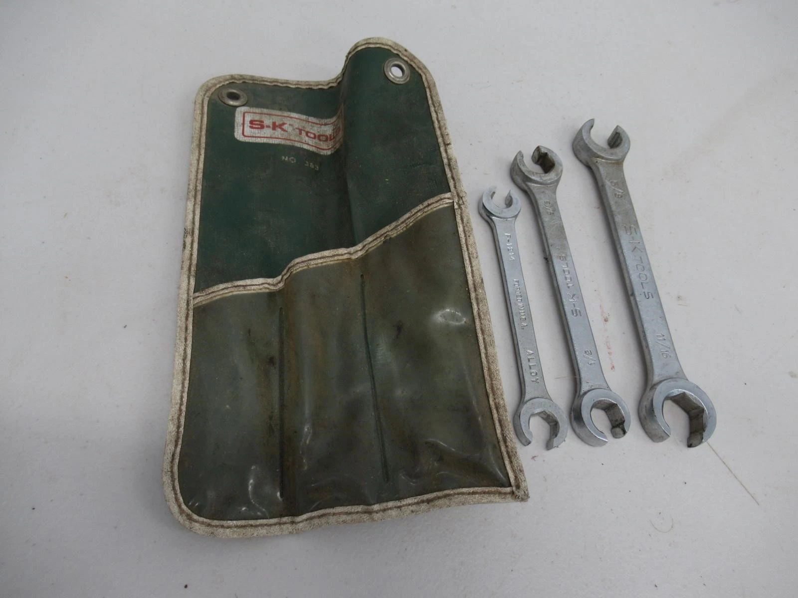 Vintage S-K Tools #383 Flare Nut Wrench Set - 3 Wrenches w/Pouch cl