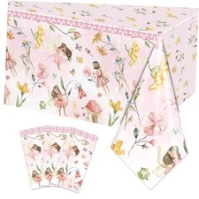 3PCS Party Tablecloth for Girls 1st 2rd First Birthday Fairies Enchanted Fairy