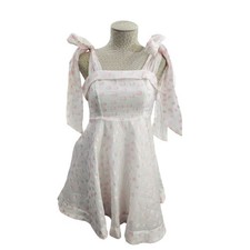 Mable Fit & Flare Mini Sun Dress Women S White Pink Polka Dot Bow Tie Babydoll