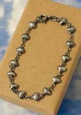 VTG Designer FAS Sterling Silver HEART Links 925 Bracelet 7”
