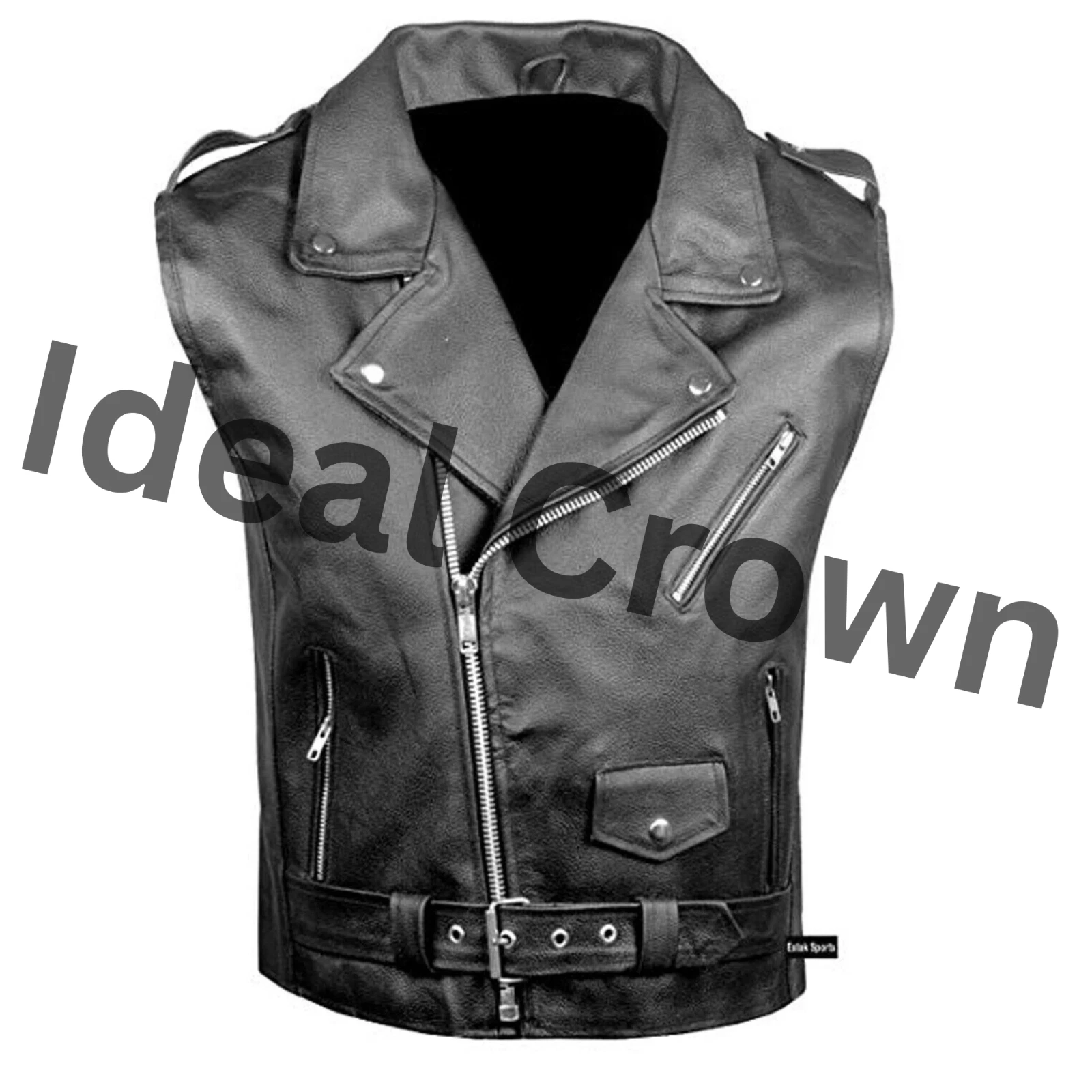 Mens Genuine Leather Biker Vest Classic Motorcycle Waistcoat Vest - All Sizes