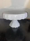 Vintage Anchor Hocking Skirted Milk Glass Pedestal Cake Stand Grape Leaves