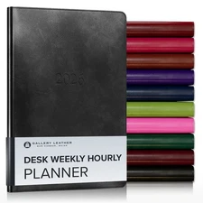 Gallery Leather Desk Hourly Weekly Monthly Planner 2026, Elegantly Bound Cale...