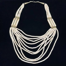 Vintage Ivory Colored And Brass Necklace Unsure What Its Made Of