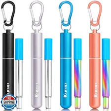 Kynup Reusable Straws, 4Pack Collapsible Portable Metal Straw Reusable Foldab