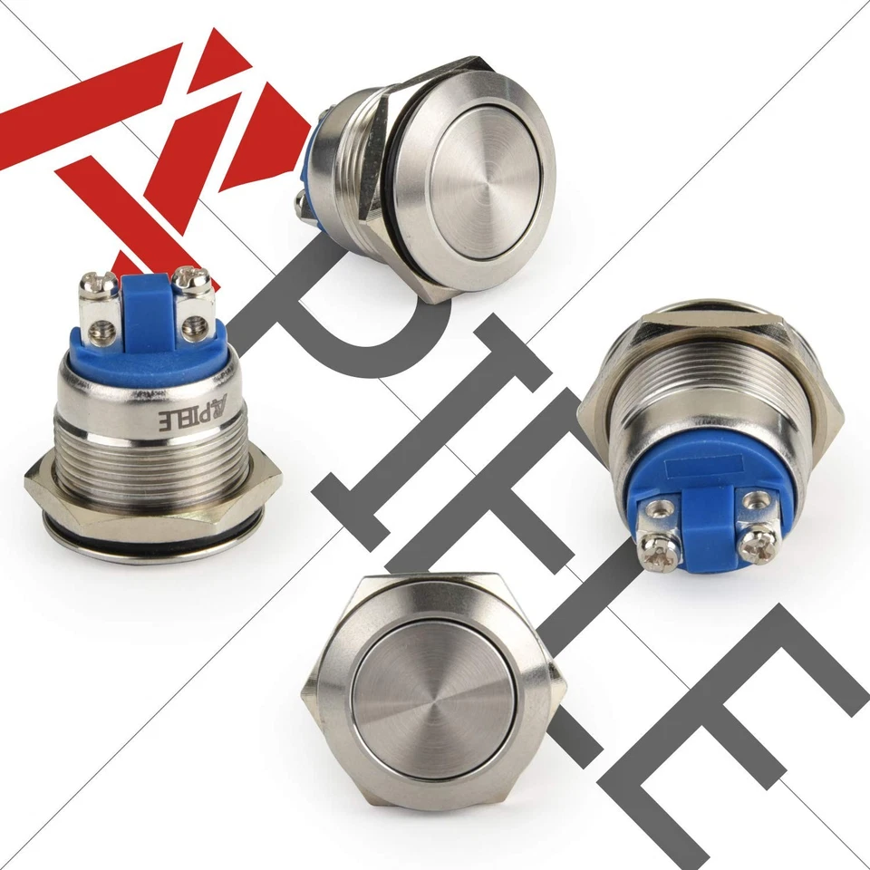 Push Button Switch 19mm Momentary Waterproof Stainless Steel Metal Flat Top 1... - Image 3 of 4