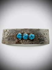 Vintage Sterling Silver Turquoise 3-Stone Barrette Hair Clip