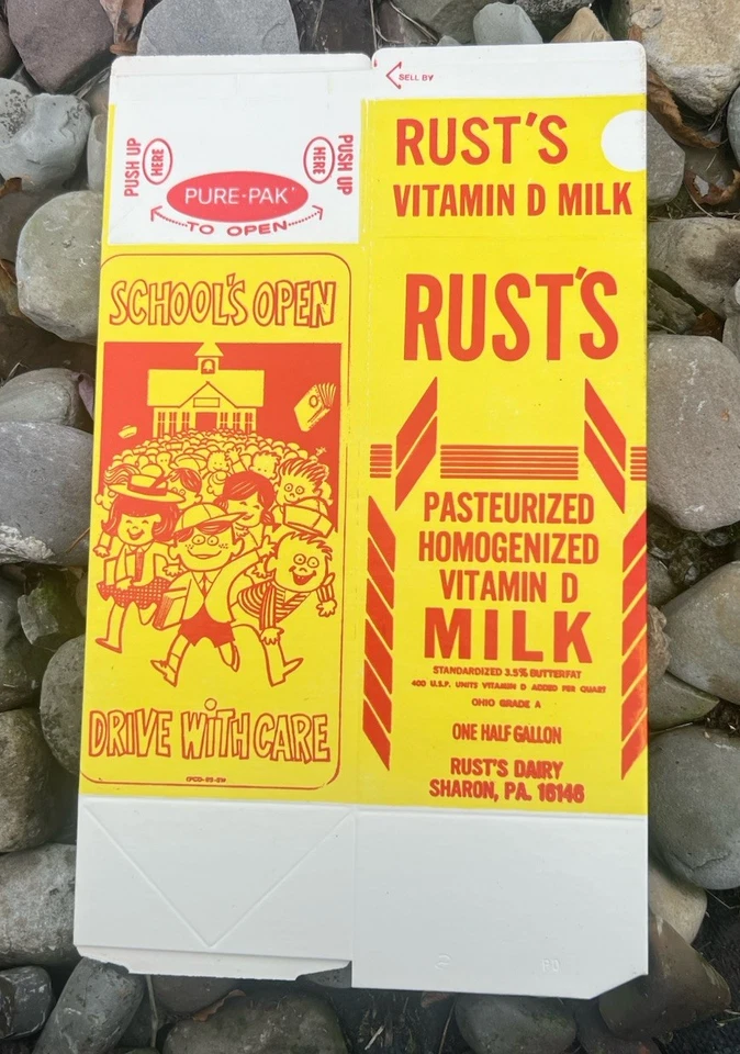 Rusts Dairy Unused Milk Carton Sharon PA Rare School Is Open 1/2 Gallon - Image 2 of 2