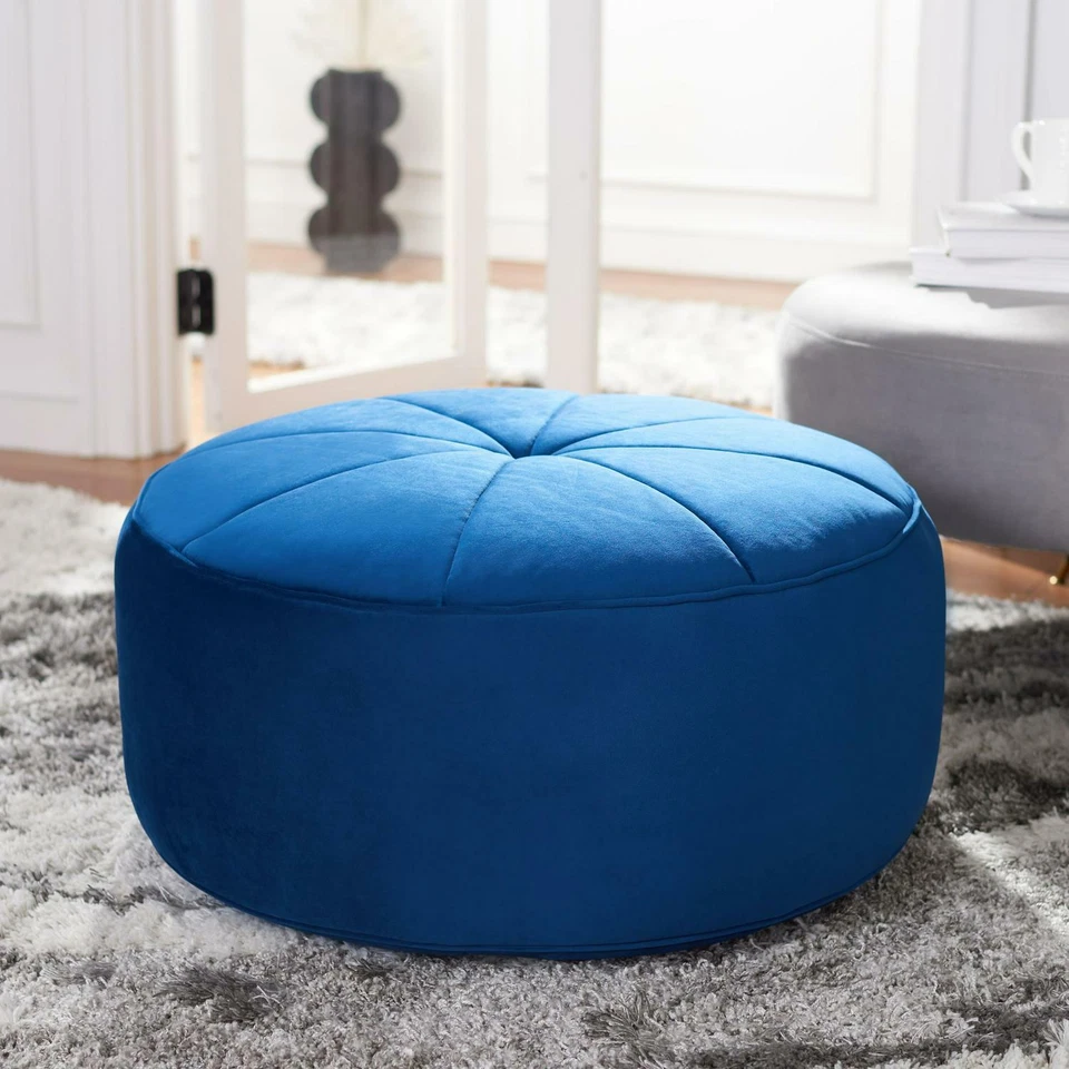 Modern Minimalist Round Velvet Chair Plush Pouffe Ottoman Footrest Living Room - Image 4 of 4