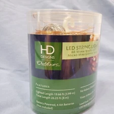 HD Designs Outdoors 19.66 Ft LED String Light Battery-Powered, Timer  Warm White